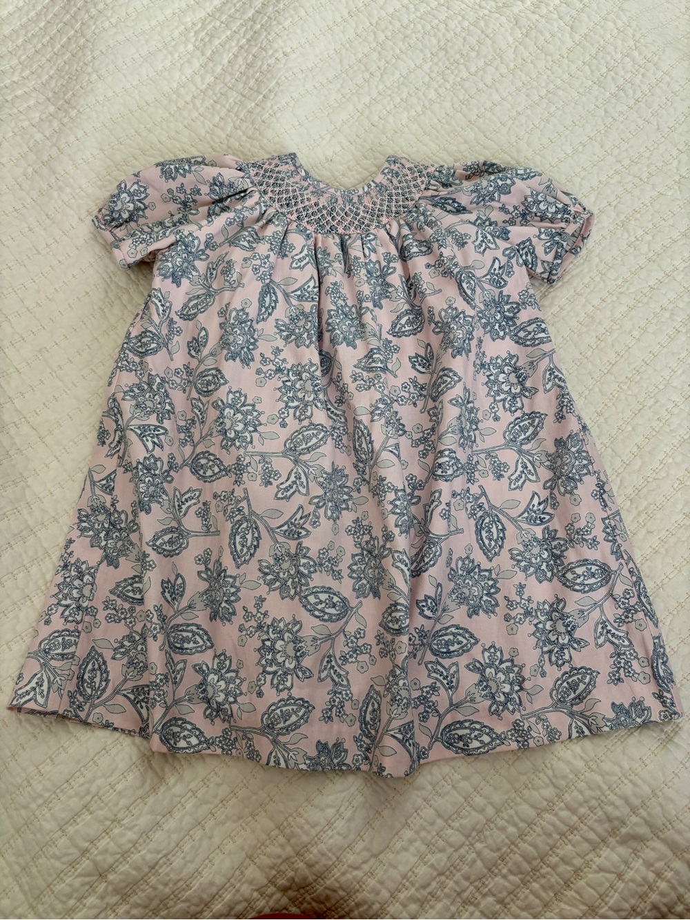 Luli & Me Pink and Gray Floral Smocked Dress
